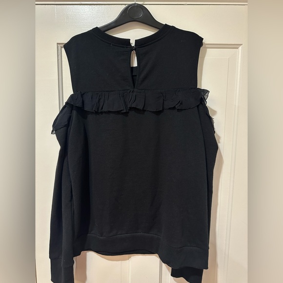 Halogen black ruffle cold shoulder sweatshirt top blouse sweater - Picture 10 of 11